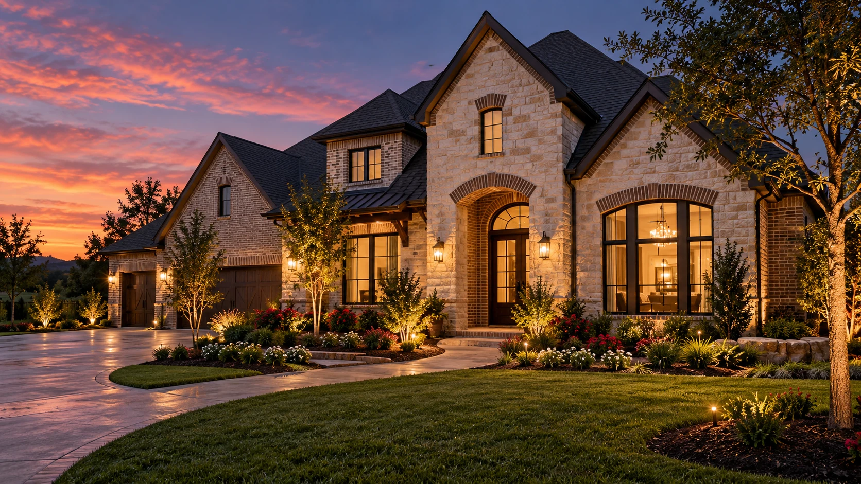 A contemporary Texas home at dusk