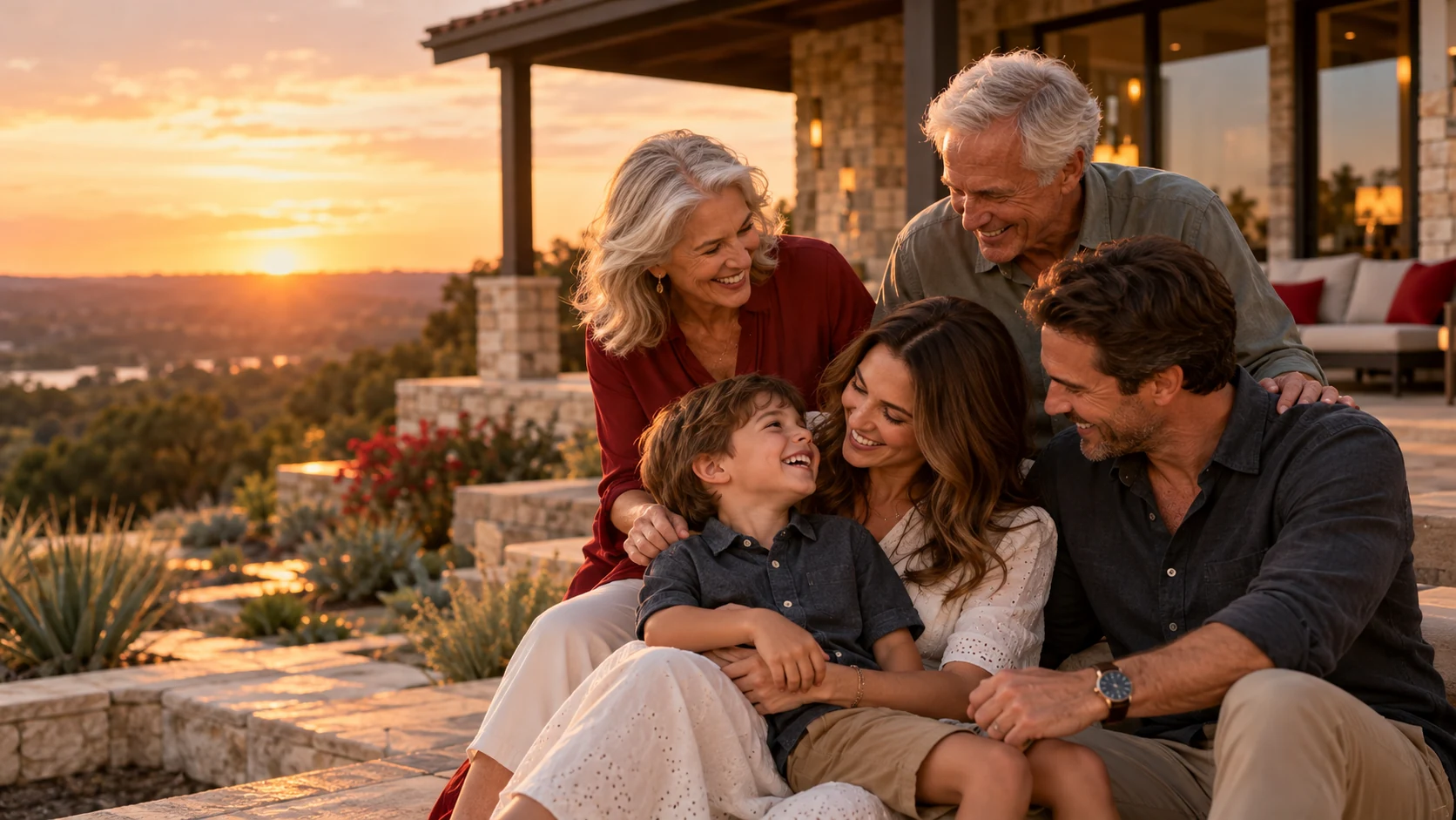 A multigenerational family together at home